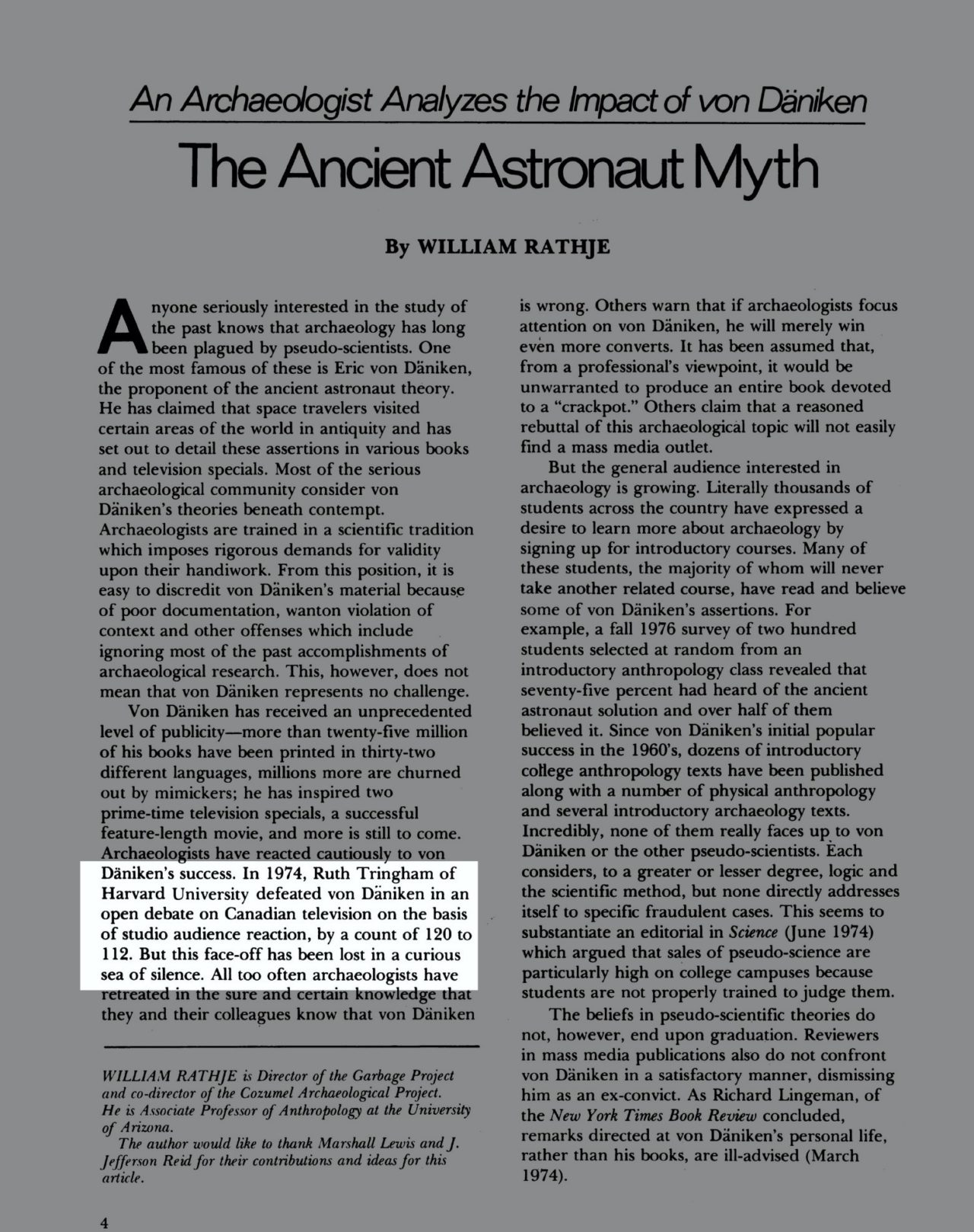 Ruth Tringham and Erich von Däniken the Great Debate (1973) Ruth